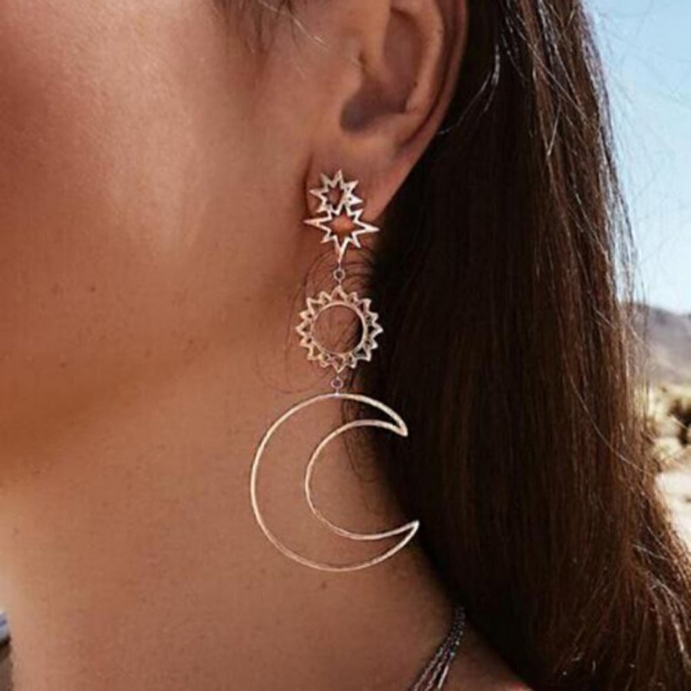 Star Moon Drop long east Earrings jewelry